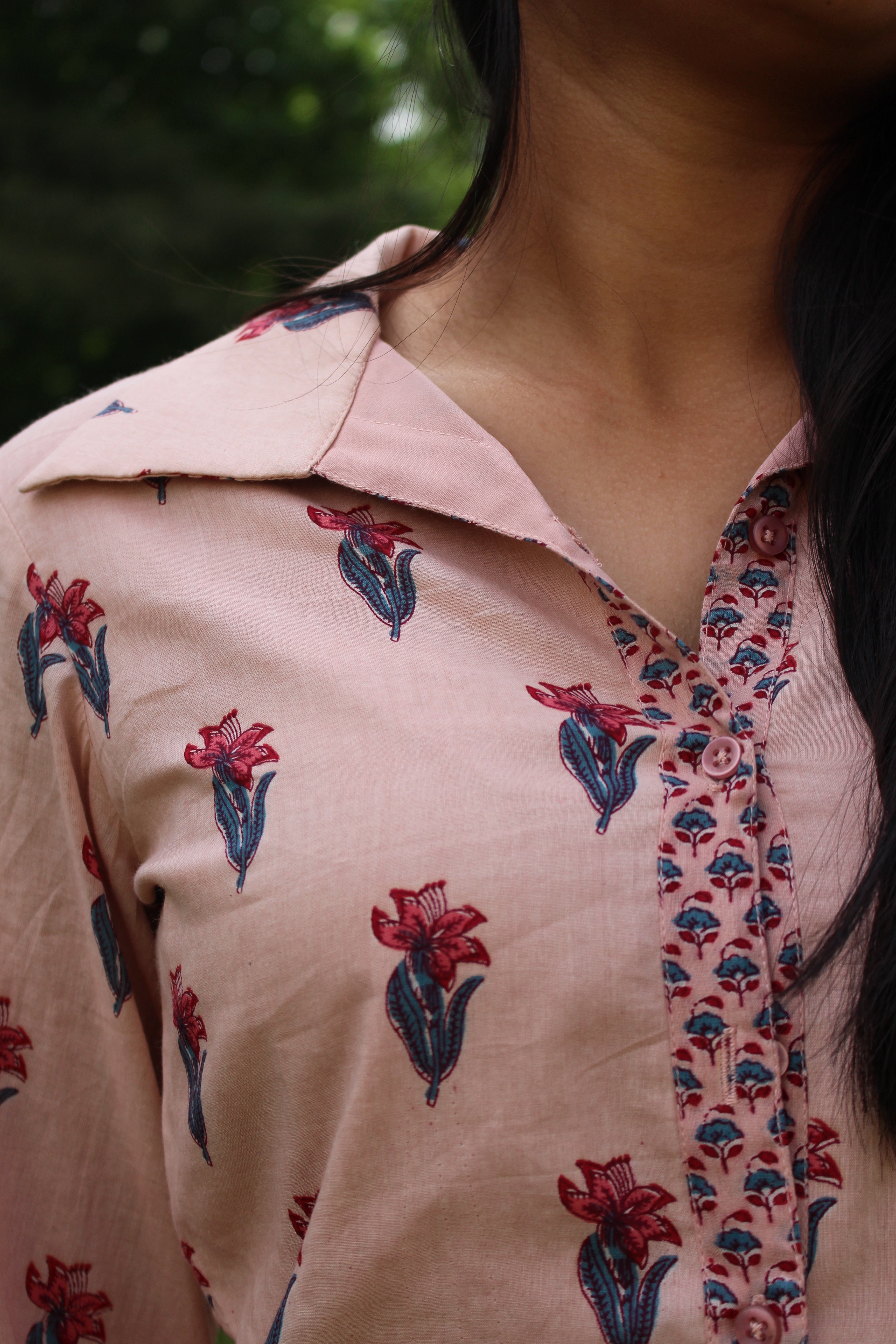 Pure Cotton Collared Shirt/Skirt Set