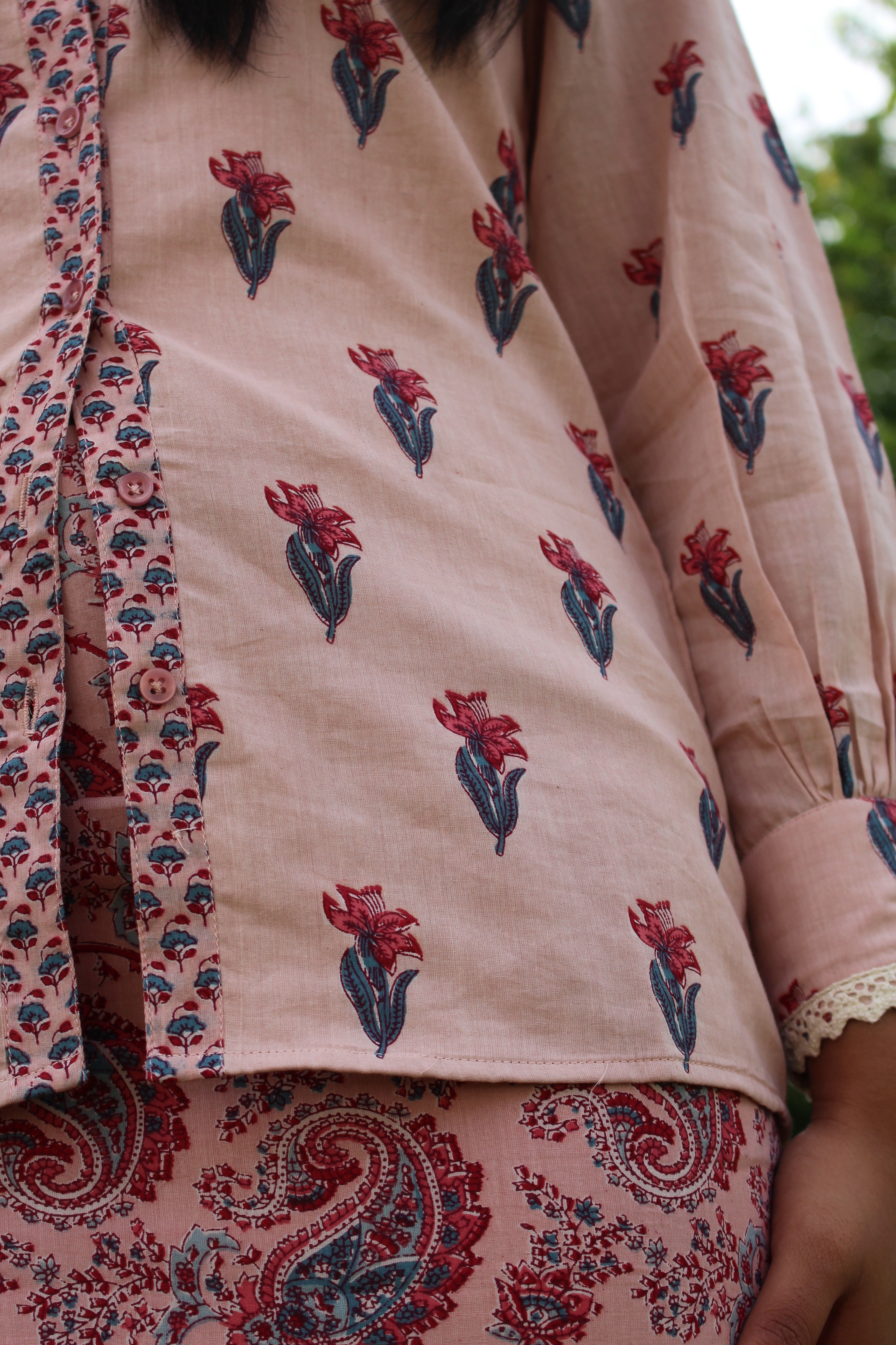 Pure Cotton Collared Shirt/Skirt Set