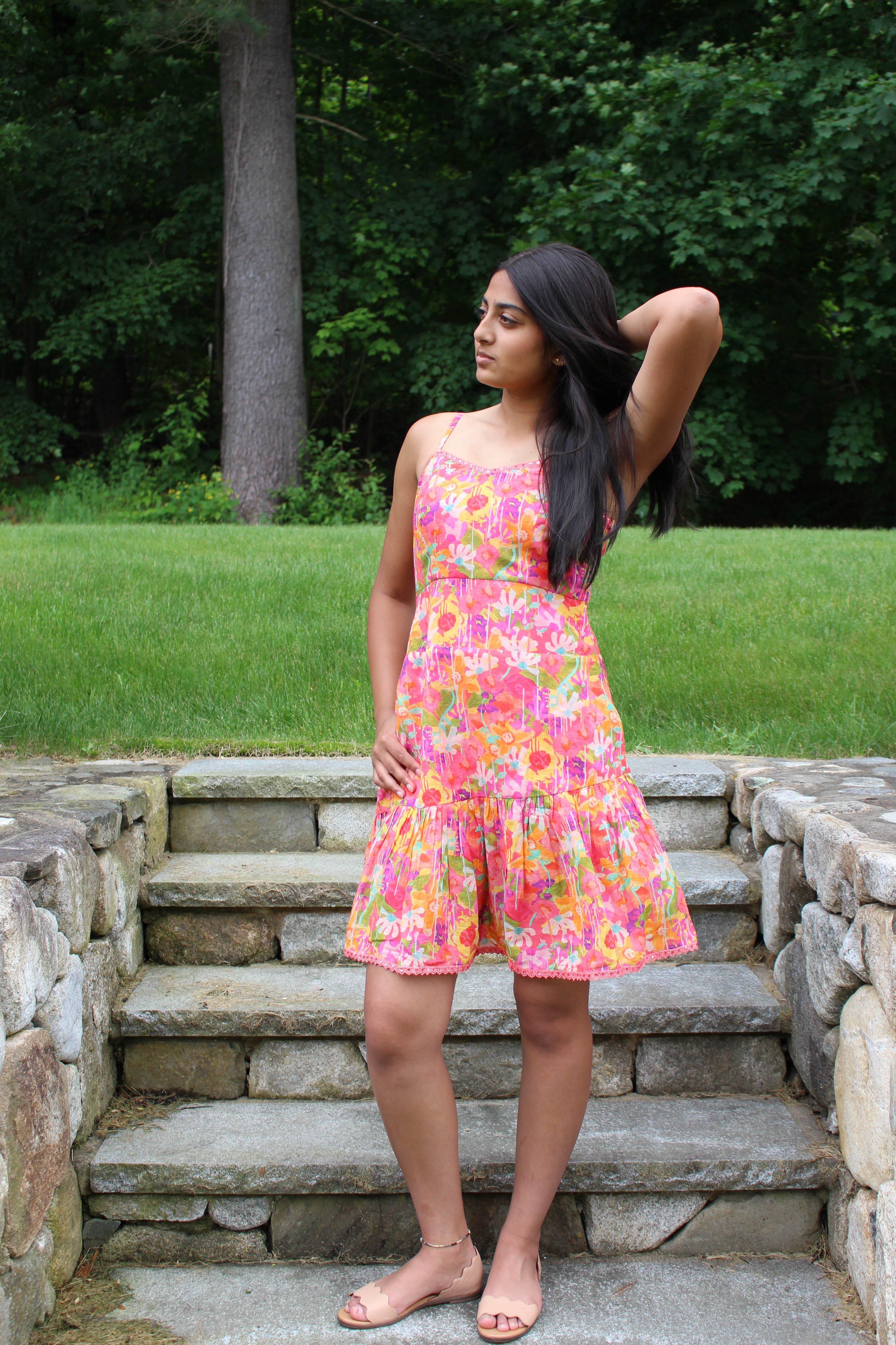 linen tropical dress Ivory Tropical Print Linen Blend Dress - Maxi Dresses