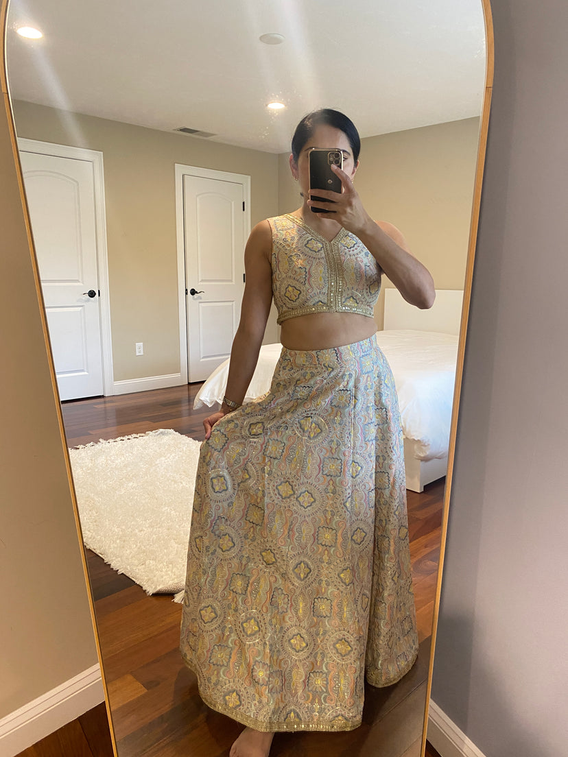 Pure Embroidered Tissue Crop and Bottom Set