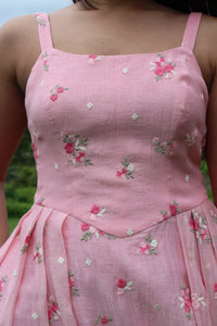 Embroidered Pure Chanderi Drop Waist Midi Dress