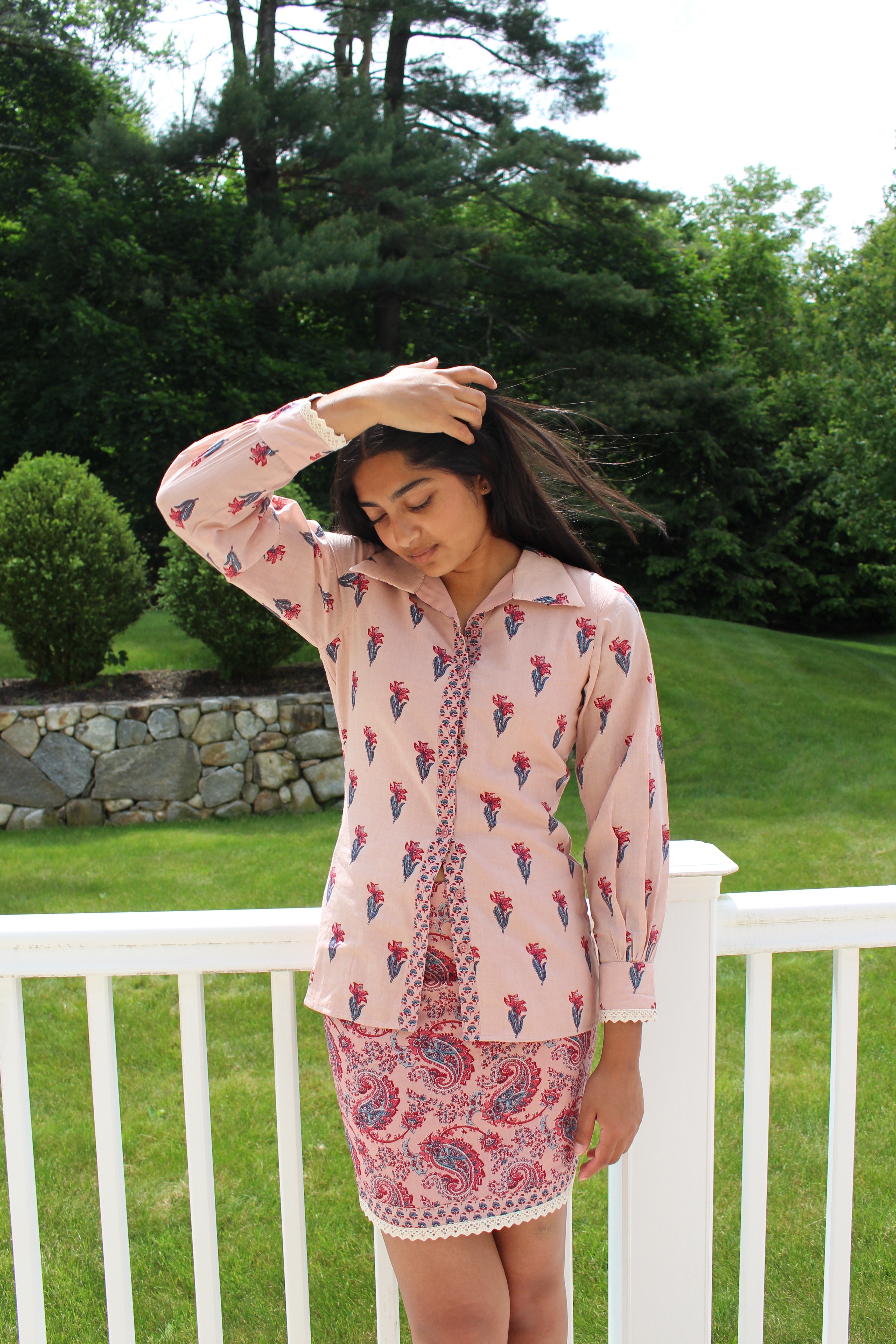 Pure Cotton Collared Shirt/Skirt Set