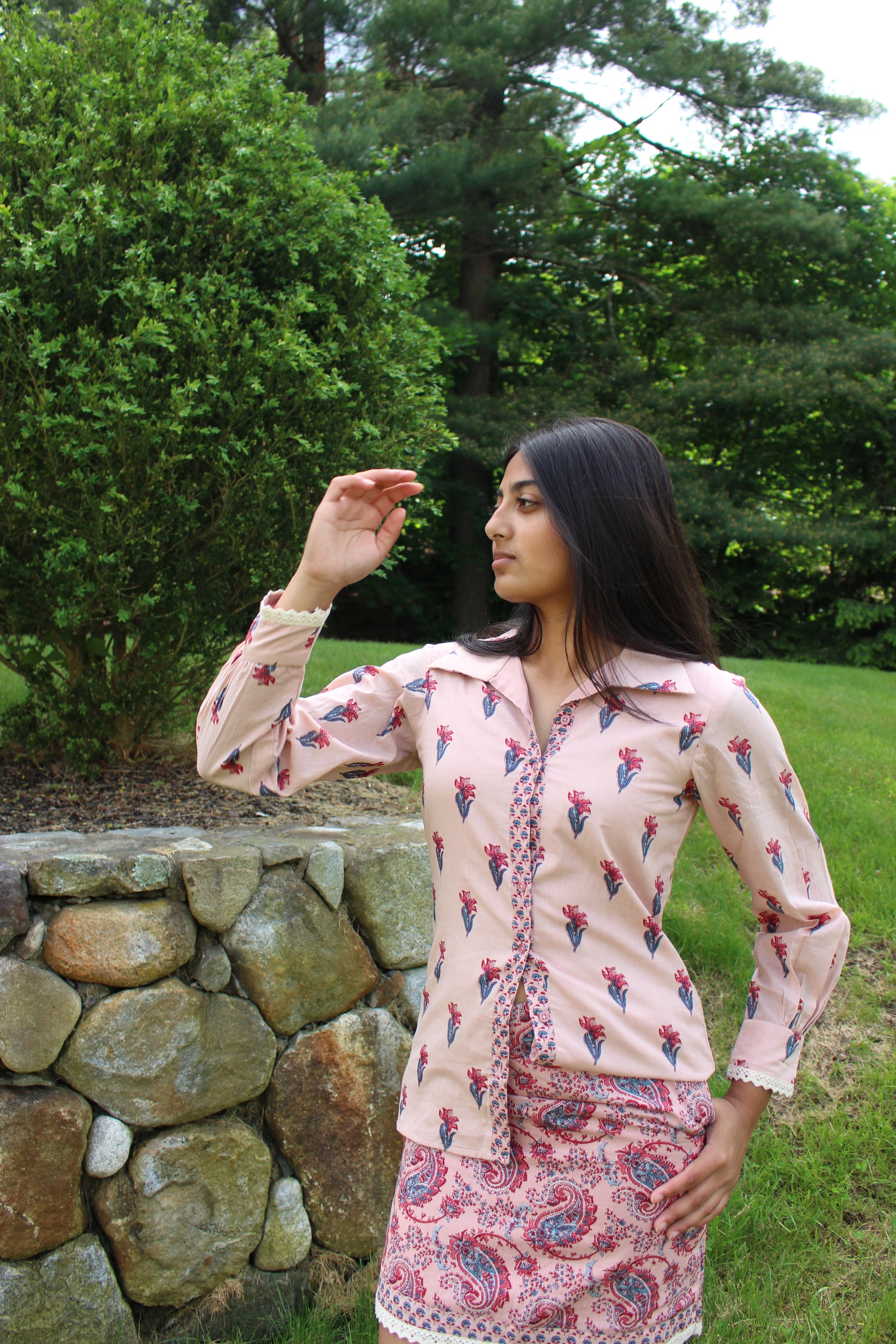 Pure Cotton Collared Shirt/Skirt Set