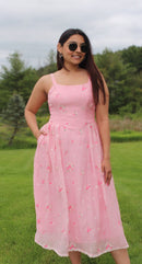 Embroidered Pure Chanderi Drop Waist Midi Dress
