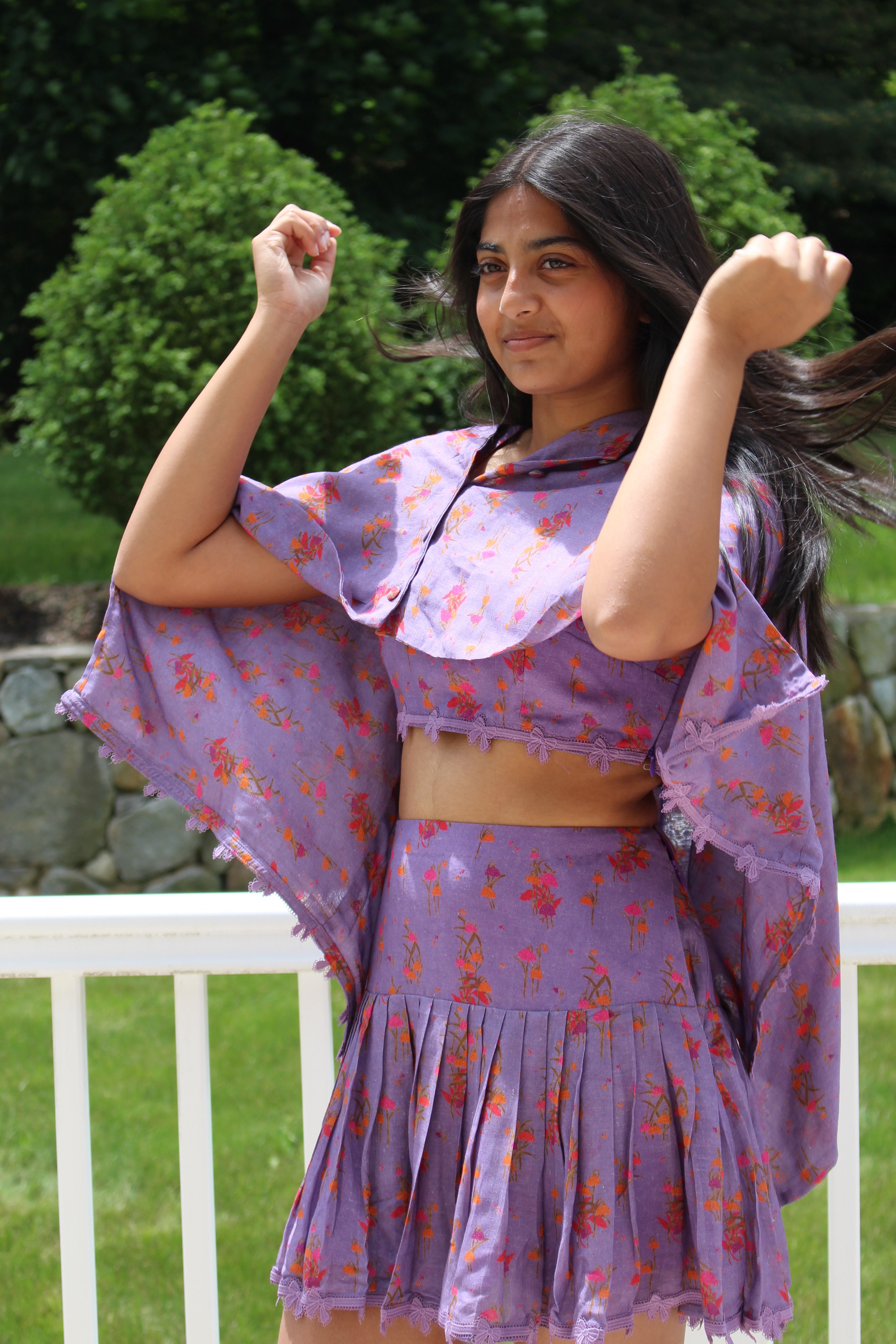 Three Piece Linen Set (Crop/Skirt/Cape)