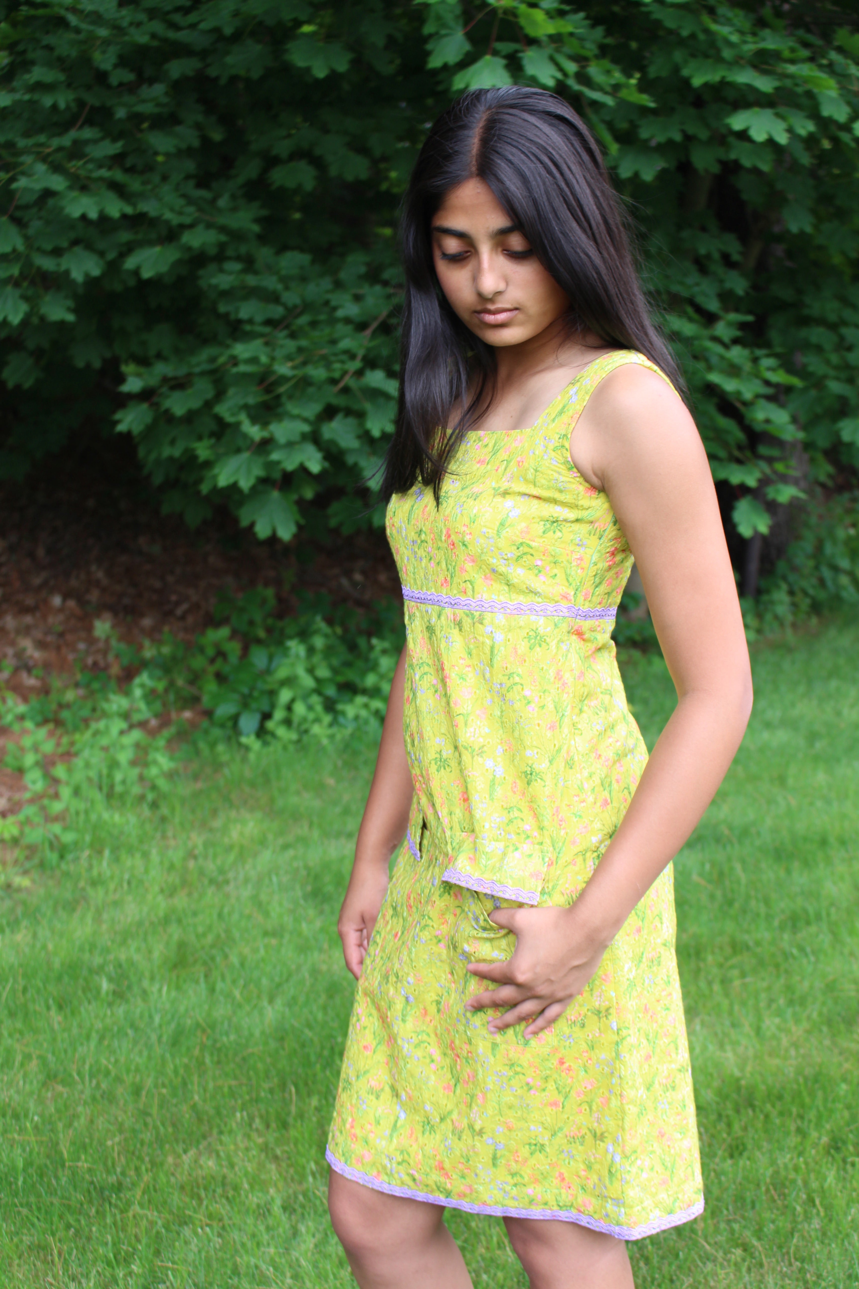 Lime green Cotton Hakoba Dress