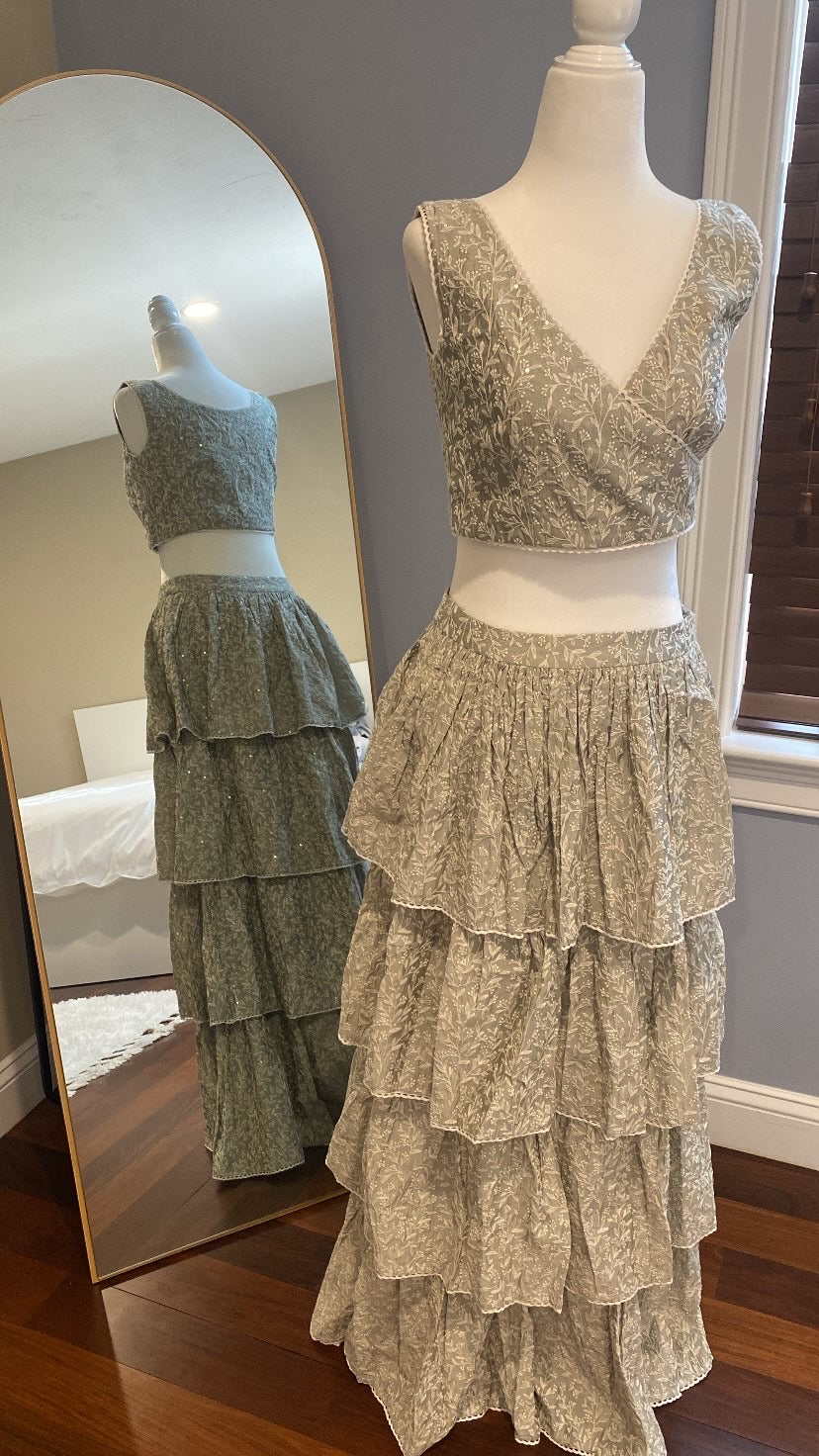 Olive Green Crop and Bottom Set