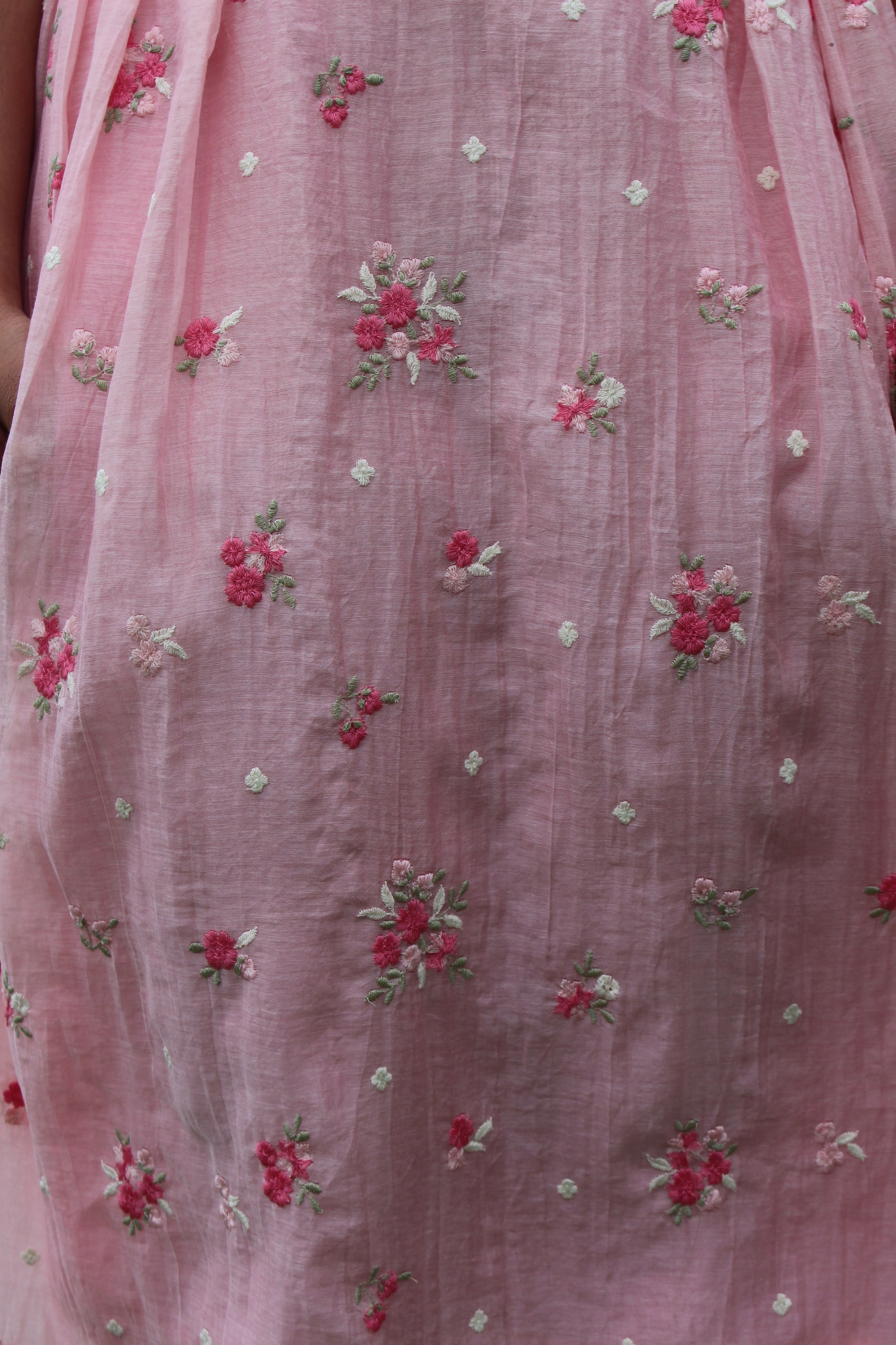 Embroidered Pure Chanderi Drop Waist Midi Dress