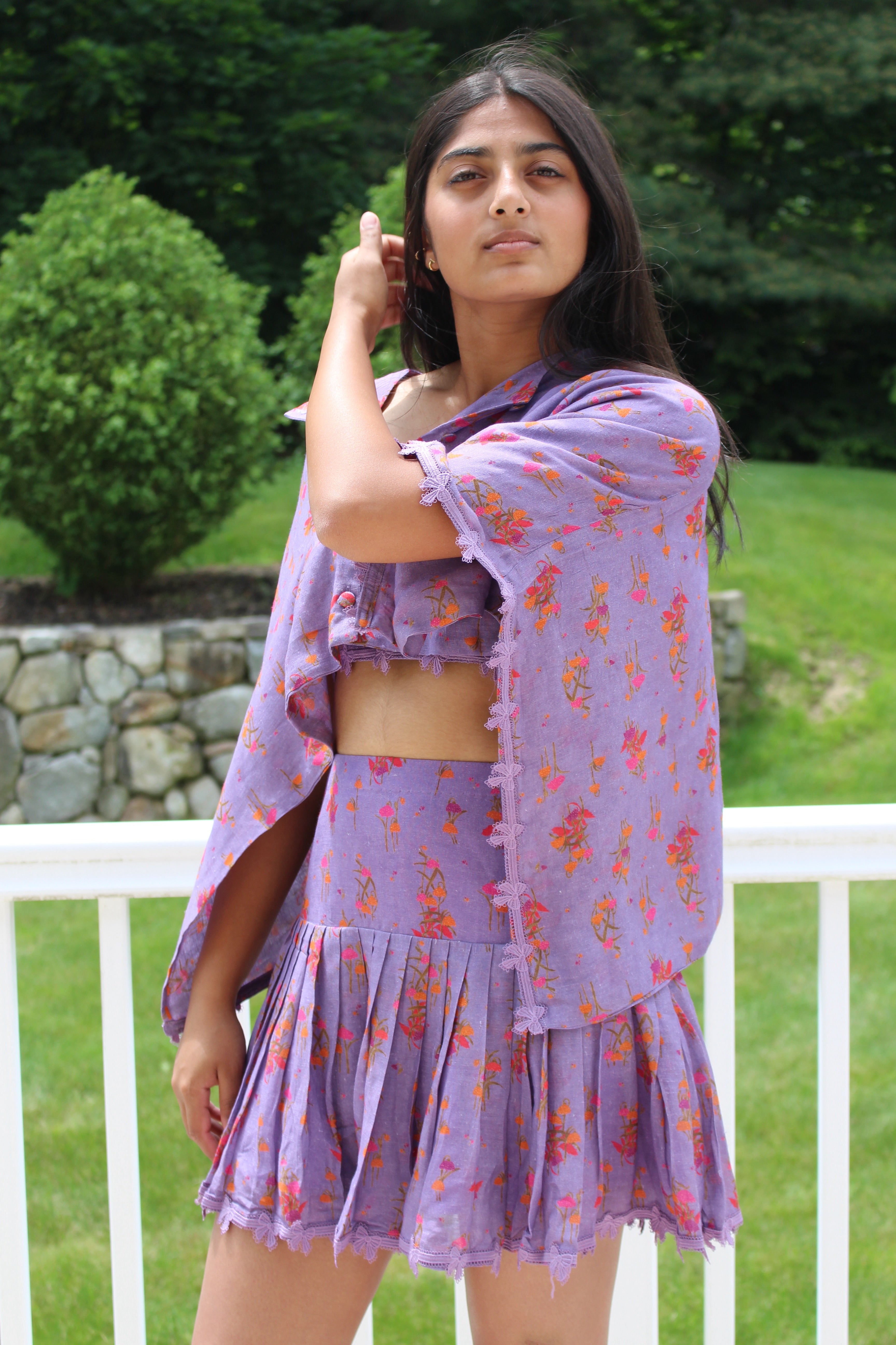Three Piece Linen Set (Crop/Skirt/Cape)