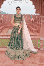 Load image into Gallery viewer, Emerald Green/Pink Bridal Lehenga
