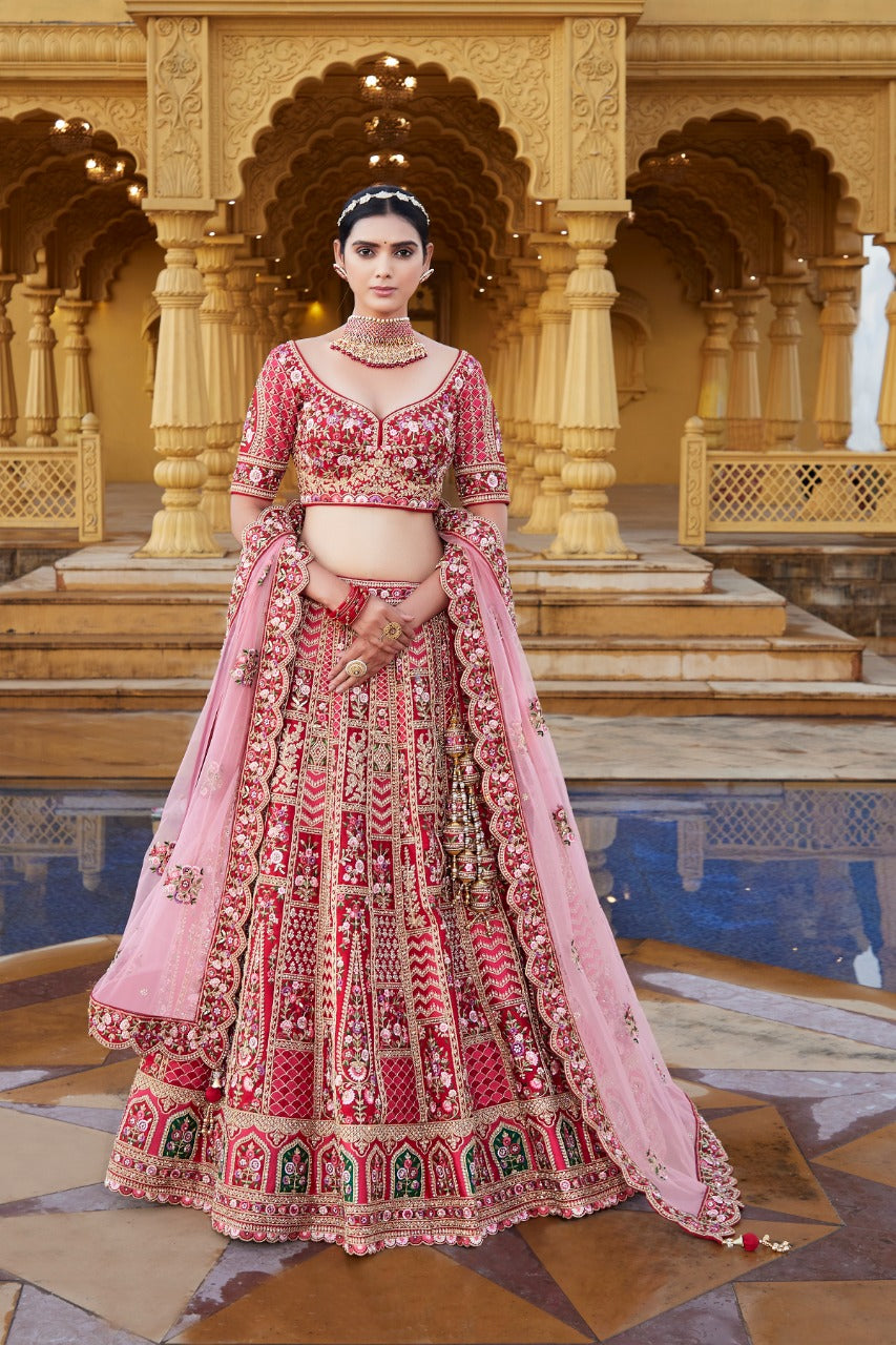 Red/Pink/Green Bridal Lehenga